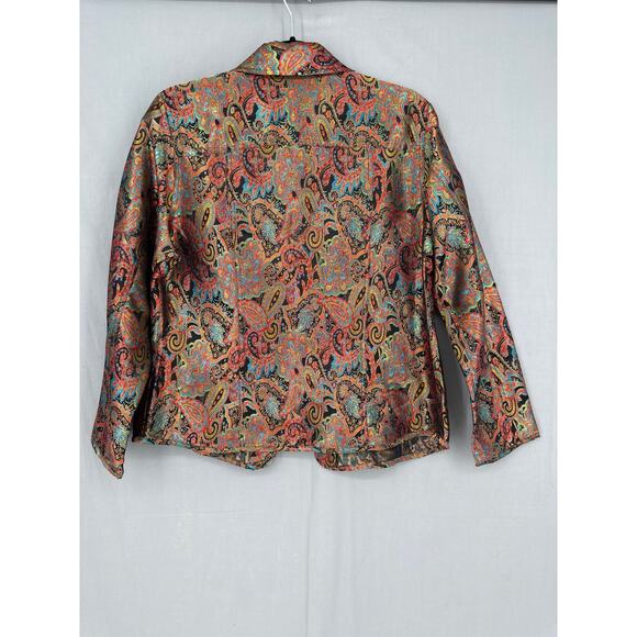 90s Vintage Jacket Womens Medium Black Paisley Colorful Tapestry Boho Button - Picture 4 of 9